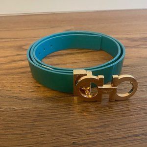 Ferragamo Belt Green with Gold hardware 37 inches
